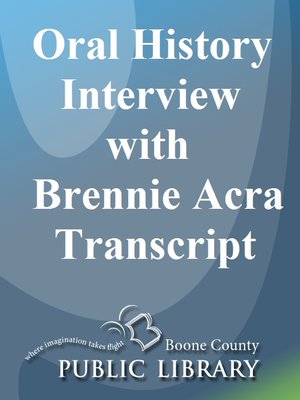 cover image of Oral History Interview with Brennie Acra Transcript